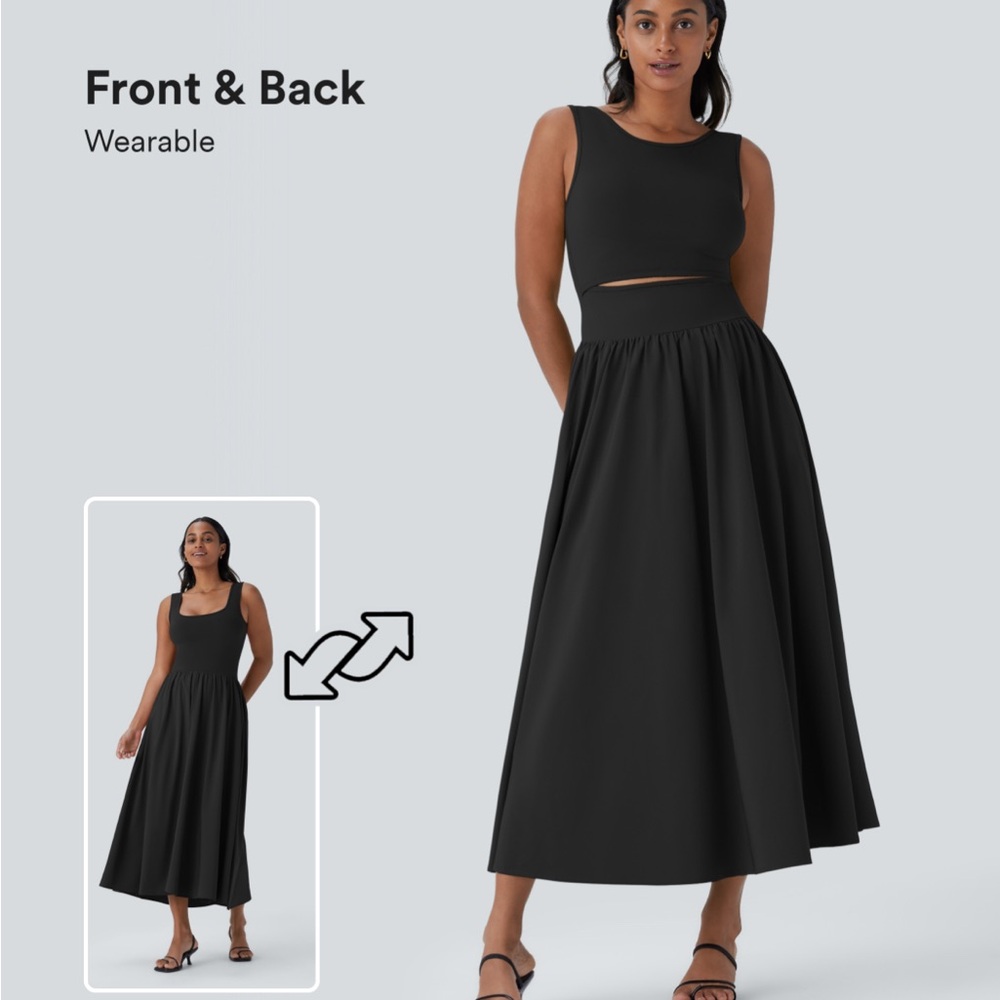 Breezeful   Sleeveless Cut Out Quick Dry Maxi Casual Dress- Front And Back